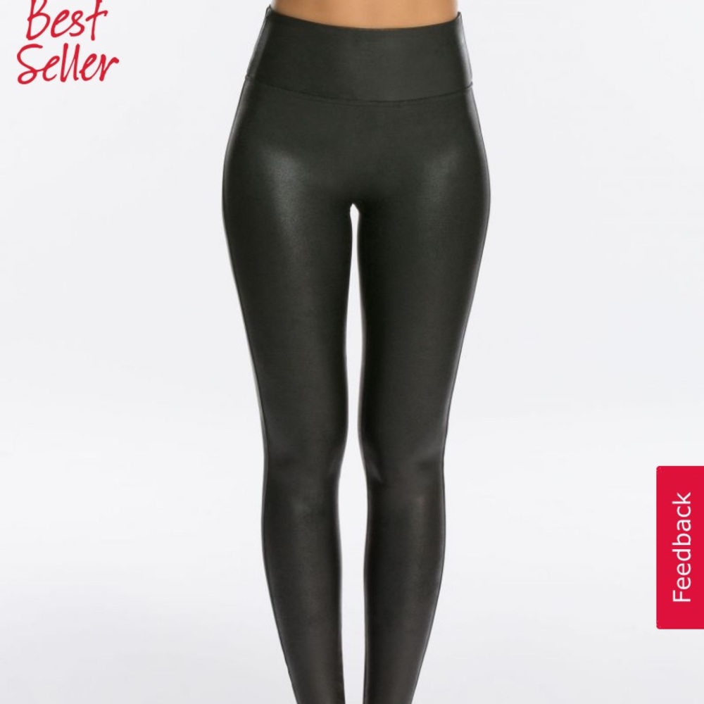 SPANX Black Shiny Faux-Leather Leggings